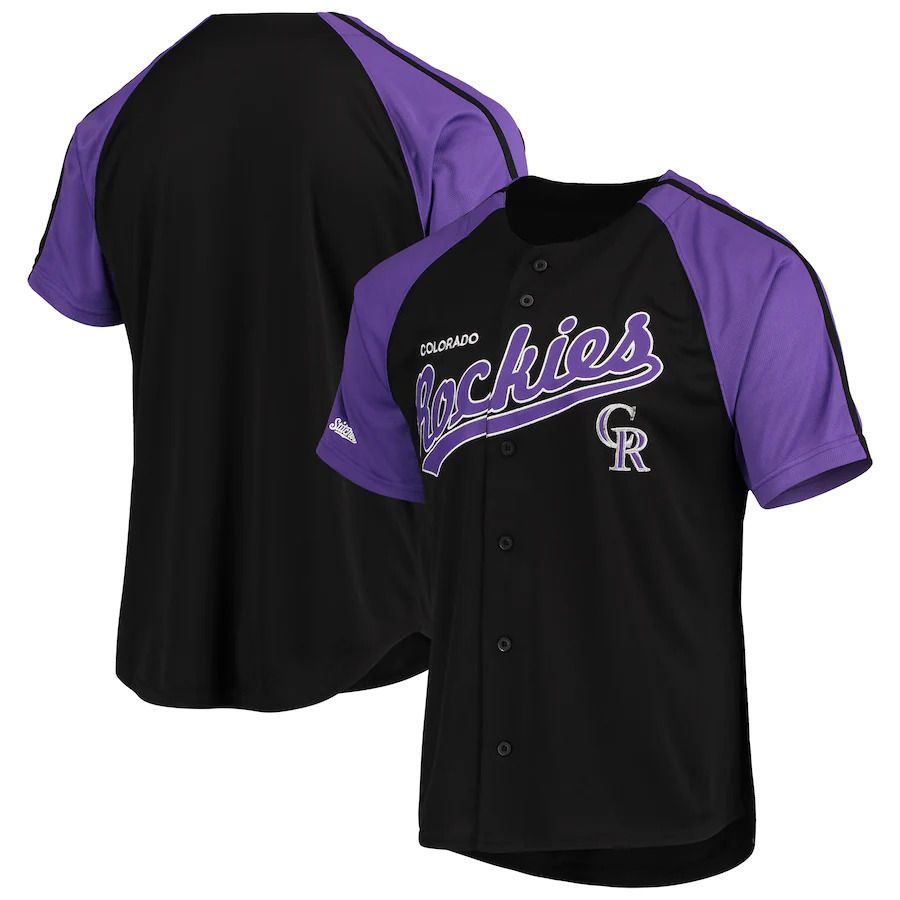 Men Colorado Rockies Stitches Black Button Down Raglan Replica MLB Jersey->youth mlb jersey->Youth Jersey